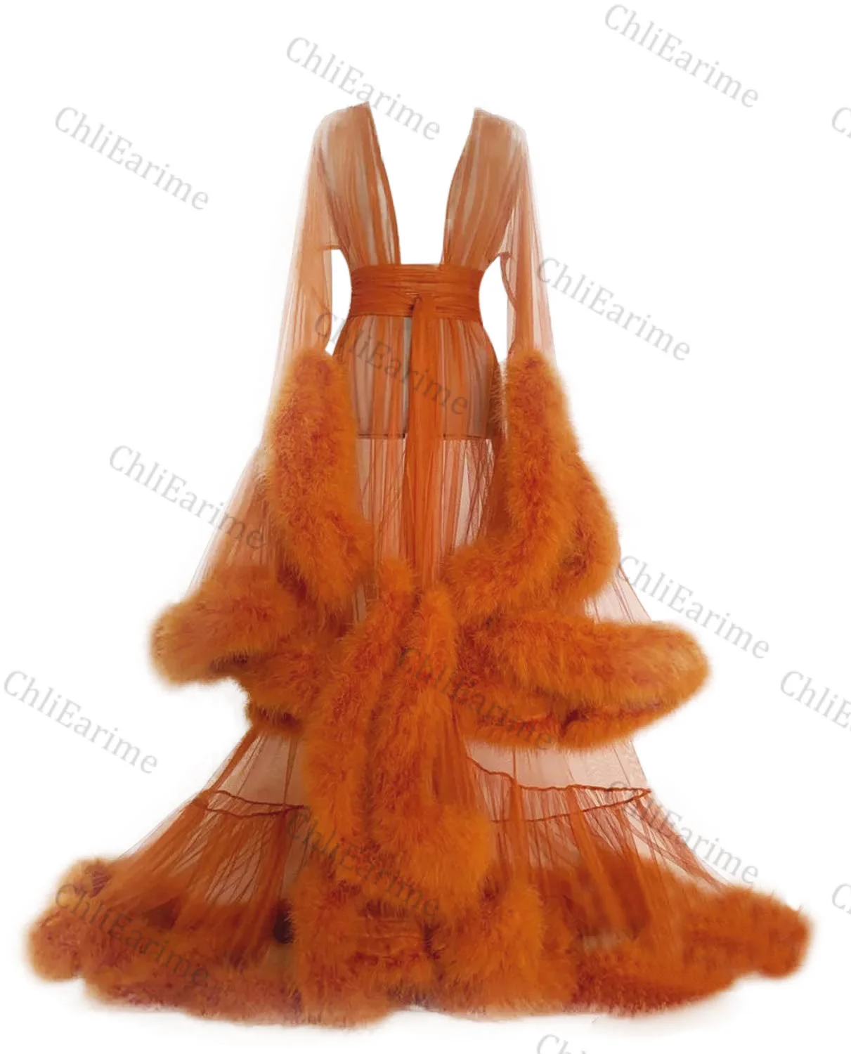 Women's Feather Edge Tulle Illusion Long Bridal Robe Wedding Scarf New Custom Made