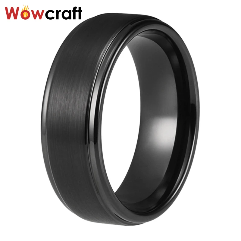 Черные вольфрамовые кольца 8 мм для мужчин и женщин обручальные матовая отделка с