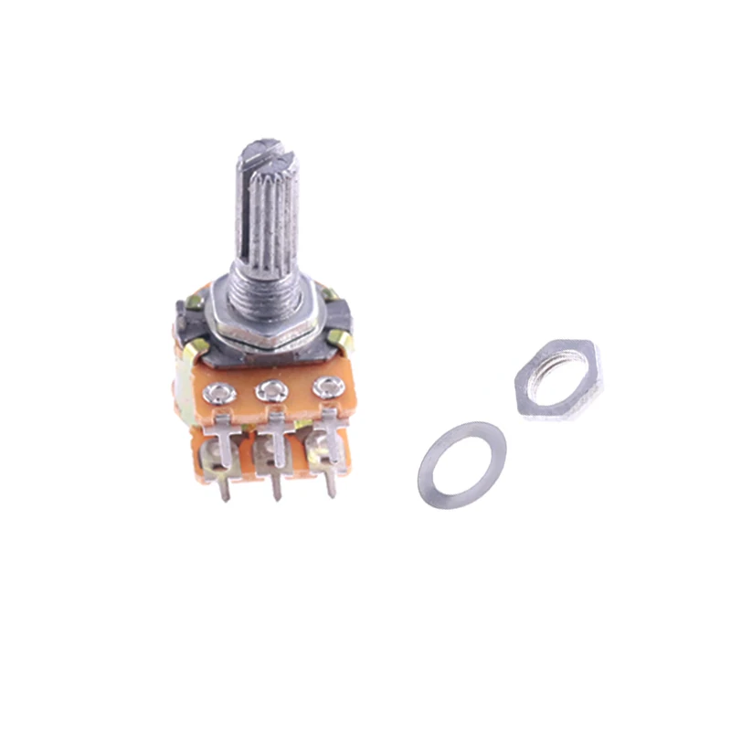 5PCS/LOTE WH148 Linear Potentiometer 15MM Shaft With Nuts Washers Dual Line 6Pin WH148 B1K B2K B5K B10K B20K B50K B100K B250K