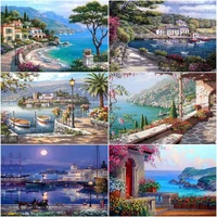 gatyztory diy painting by numbers mediterranean sea landscape picture by number on canvas home decoration wall artwork