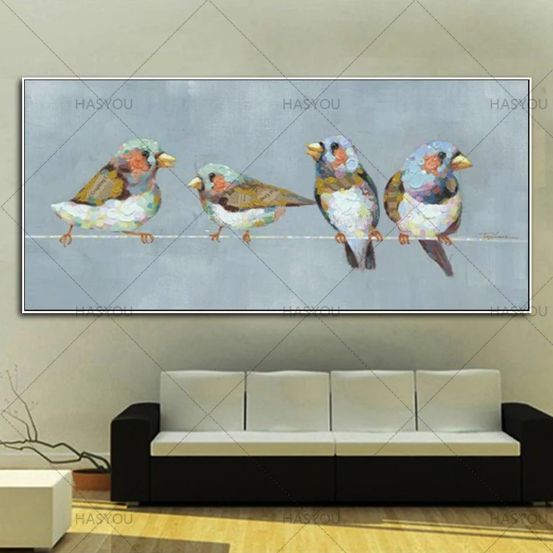 

Большая картина ручной работы 100%, абстрактная живопись, красочный Попугай, Картина на холсте, фотография стены, птица, картина