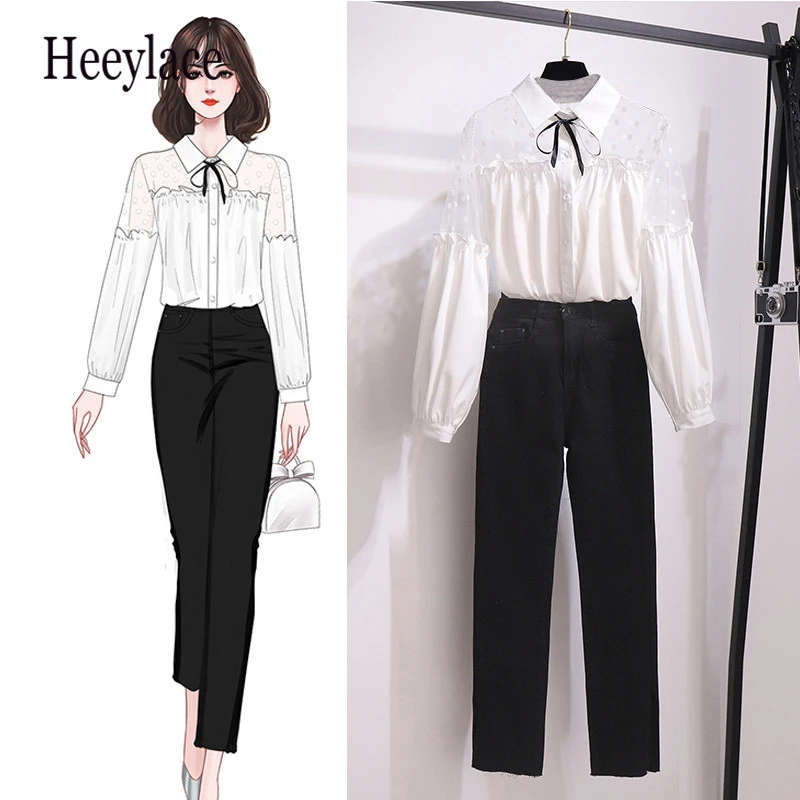 Женский офисный комплект из двух предметов белая шифоновая блузка с длинным