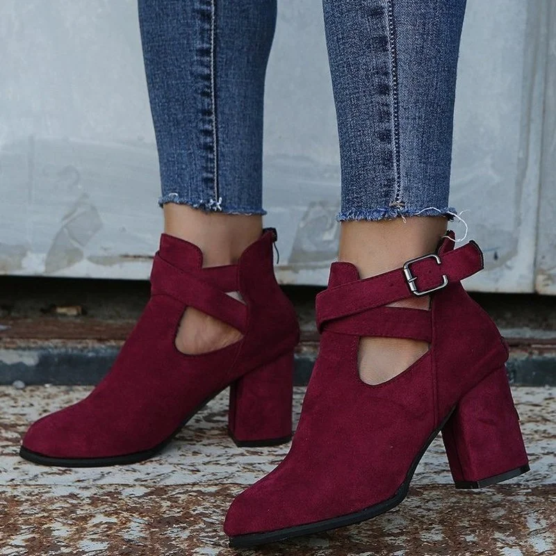 

Осенняя женская повседневная обувь на средней толстой подошве с круглым носком и ремешком с пряжкой