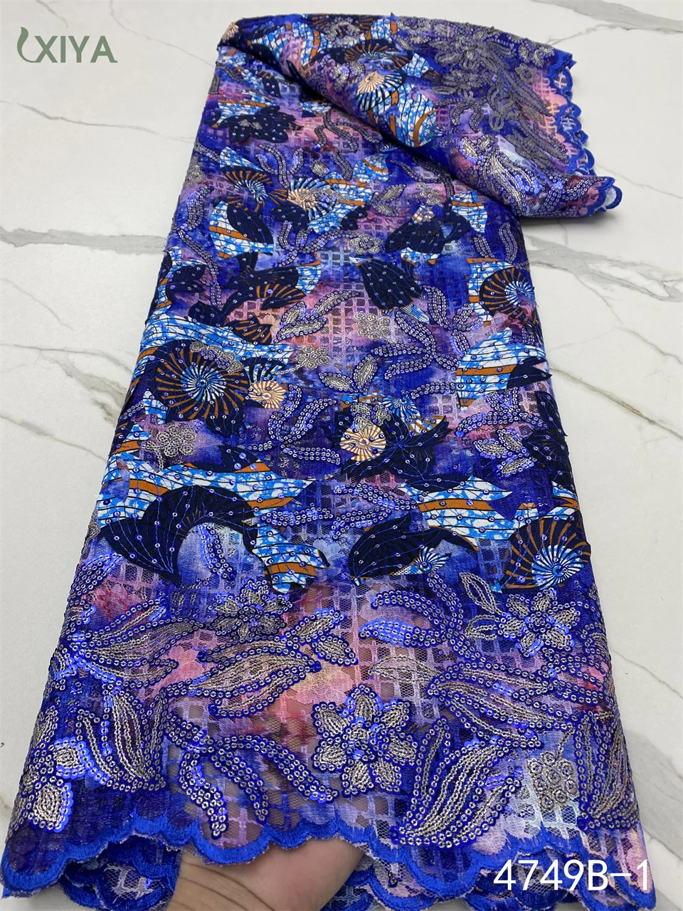 

Sequins Wax Net Lace 2022 New Design African Ankara Lace Fabric High Quality Nigerian Mesh Lace Fabric for Woman Sew APW4749B