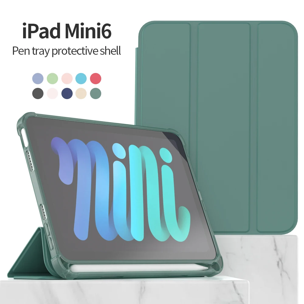 

iPad Mini 6th Generation Case with Pencil Holder, Support iPad 2nd Pencil Charging, Trifold Stand Smart Case with Soft TPU Back