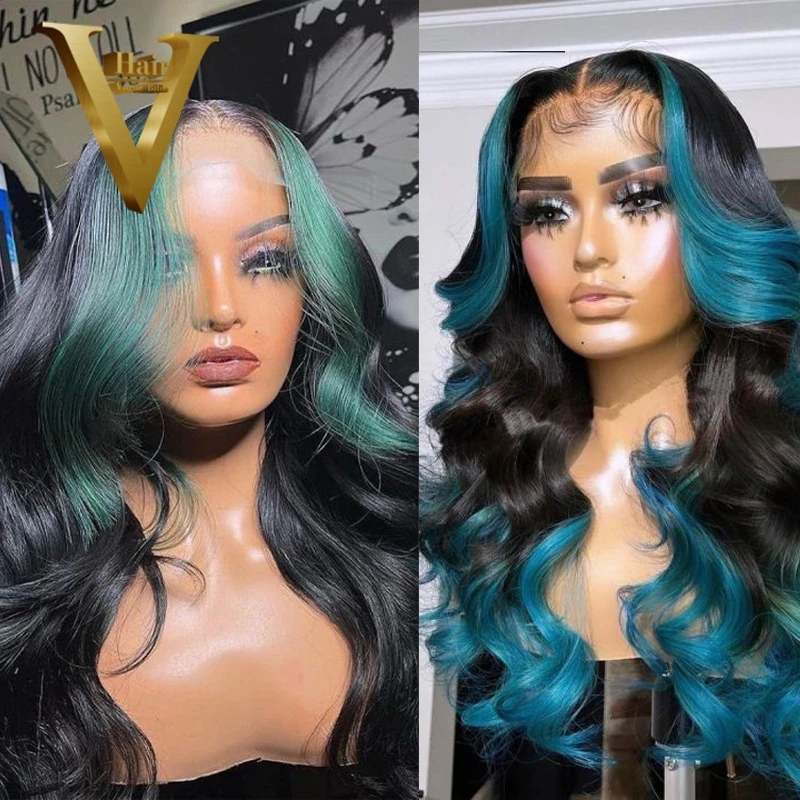 

Green Highlight Wig Human Hair Body Wave Lace Front Wig Blue Human Hair Wigs For Women Brazilian Virgin 613 Lace Frontal Wig