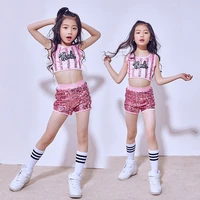 kids girls hip hop jazz dancewear sequin glitter crop top shorts 2 pieces set kid top bottoms dance costume