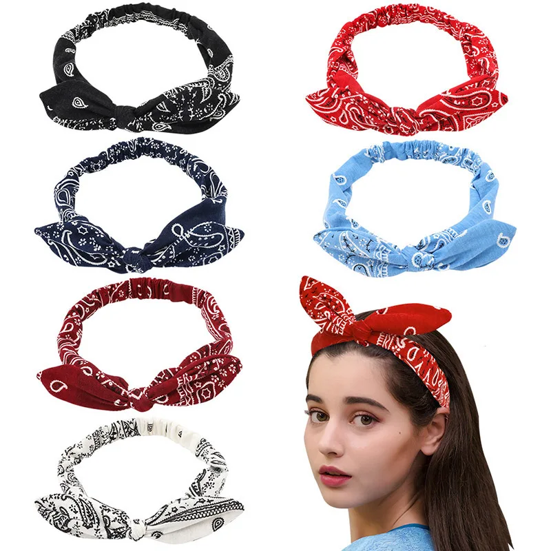 Fashion Elastic Hair Bands for Women Summer Headband Print Bezel Retro Knotted Band Solid Color Accessories |