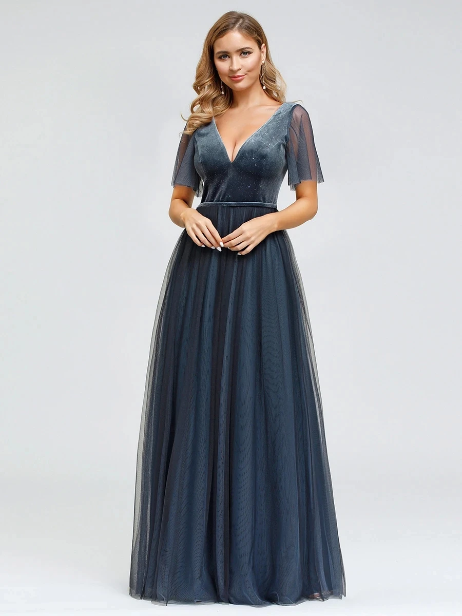 

Women's V-Neck Short Sleeve Floor Length Wholesale Evening Dresses