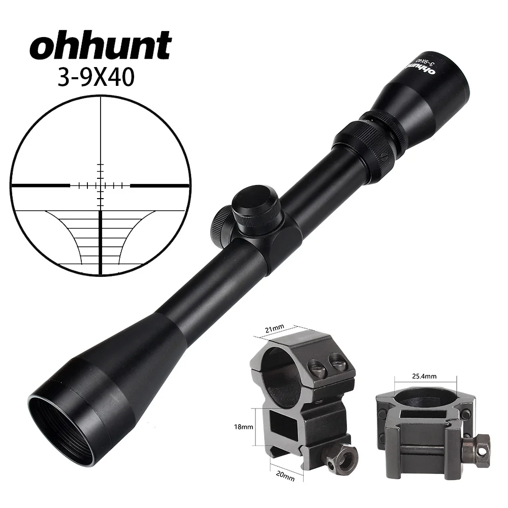 with Rings Ohhunt 3-9X40 охотничий Воздушный прицел для винтовки провод дальномер Сетка арбалет или Mil точка прицел тактический оптический прицел - Цвет: with Rings