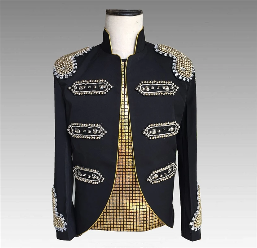 

Shiny Beaded Jacket for Men Singer Performance Costume Groom Wedding Suit Slim Fit Coat Long Sleeve Casual Outfit