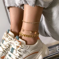 beach crystal anklet for women gold silver color cuban chain boho sandals ankle bracelet on leg foot bracelets bohemian jewelry