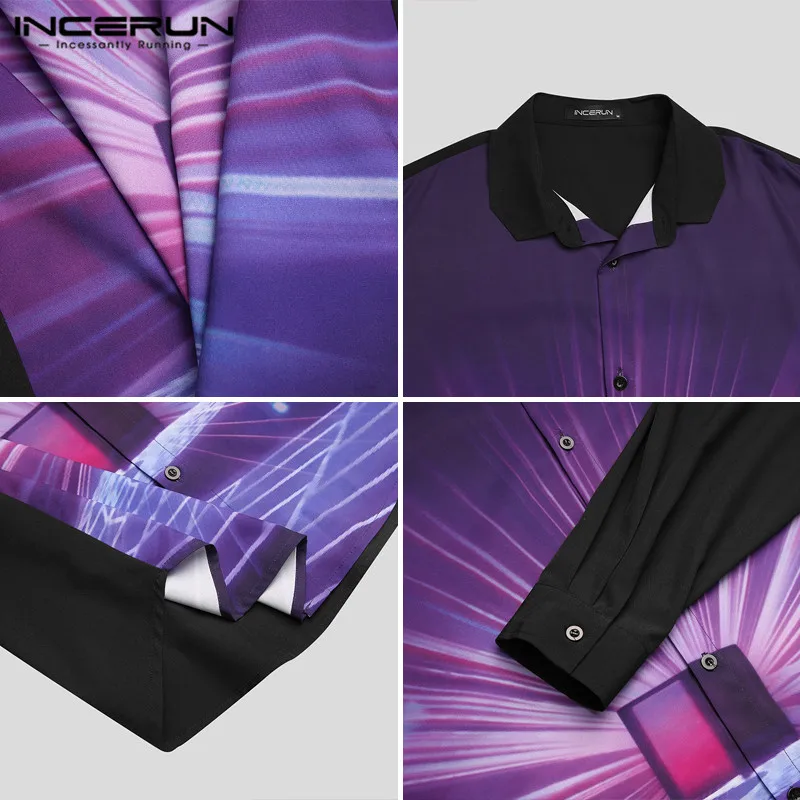 

INCERUN Mens Patchwork Shirts Long Sleeve Turn Down Collar Buttons Camisa Fashion Printed Shirts Casual Blouse Streetwear S-5XL