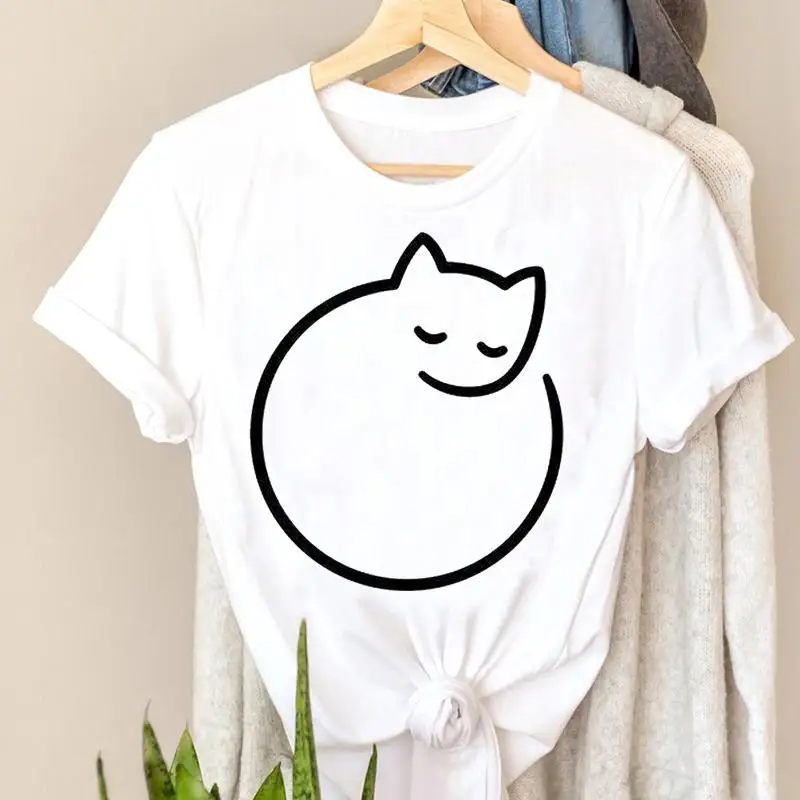 

T-shirts Ladies Cat New Cute Lovely Style Fashion Women Clothes Tshirt Top Lady Print Female Tee Short Sleeve Graphic T-Shirt