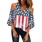 Женская блузка с круглым вырезом, сетчатая блузка с рукавами-колоколами, 2021, с принтом американского флага, 34