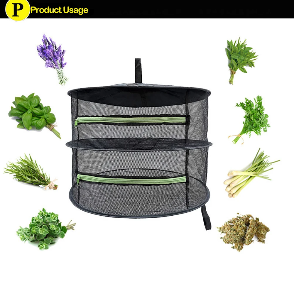 

2 Layer Herb Drying Rack Folding Net Dryer Mesh with Zippers Hanging Basket Drying Net