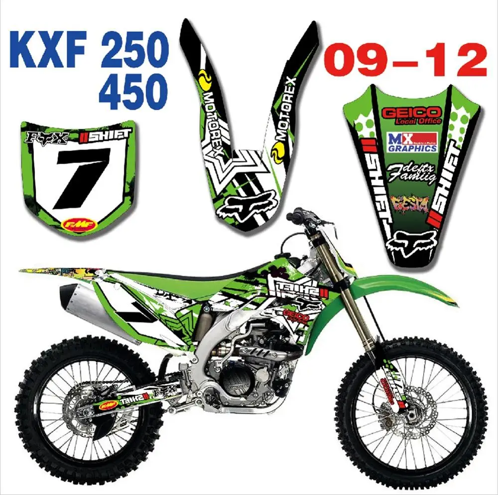 Мотоцикл Графика наклейки для Kawasaki KX250F KXF250 2009 2010 2011 2012 KXF 250 KX 250F KXF450 KX450F