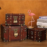 1l vintage style leather treasure of chest decorative box 2 size wooden chest trunk ornaments holder jewelry wooden box