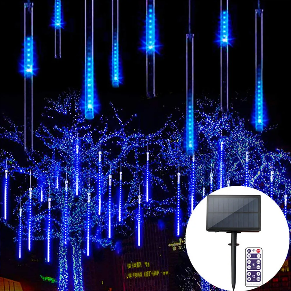Solar 30CM/50CM Christmas LED Meteor Shower Garland Lights 8 Tubes Holiday Strip Light Outdoor Waterproof Fairy Lights For Home