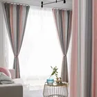 Скандинавская розовая и серая занавеска в полоску для спальни, гостиной, тюлевые занавески, современные затемняющие шторы, готовые оконные занавески ZH029 #4