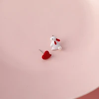 origin summer textured funny cute rabbit love heart stud earring for women gifts korean fashion red earring asymmetric jewelry