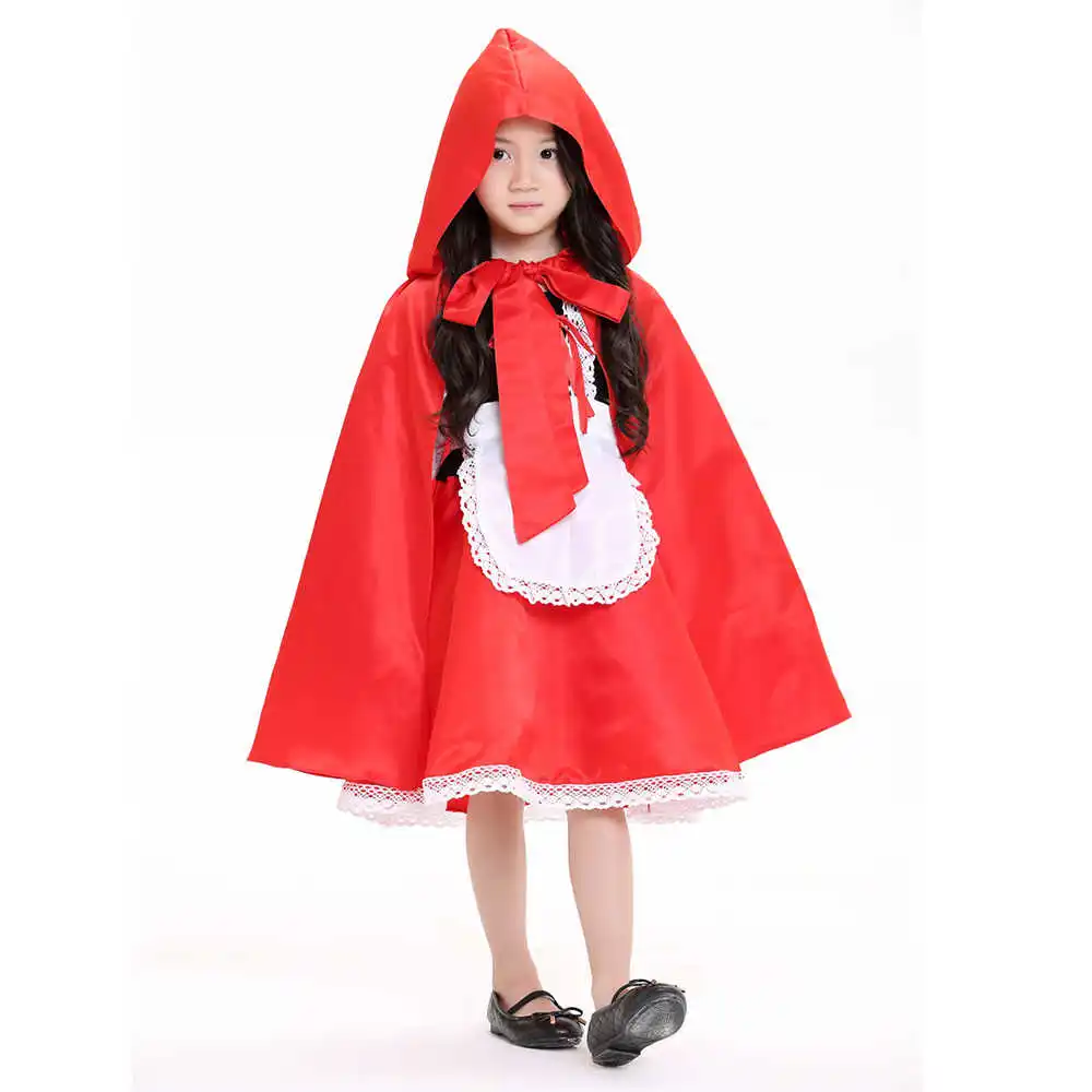 

New Little Red Riding Hood cosplay costume Fantasy Outfit With Cloak halloween fancy dress clothing for Kids girl Chirstmas