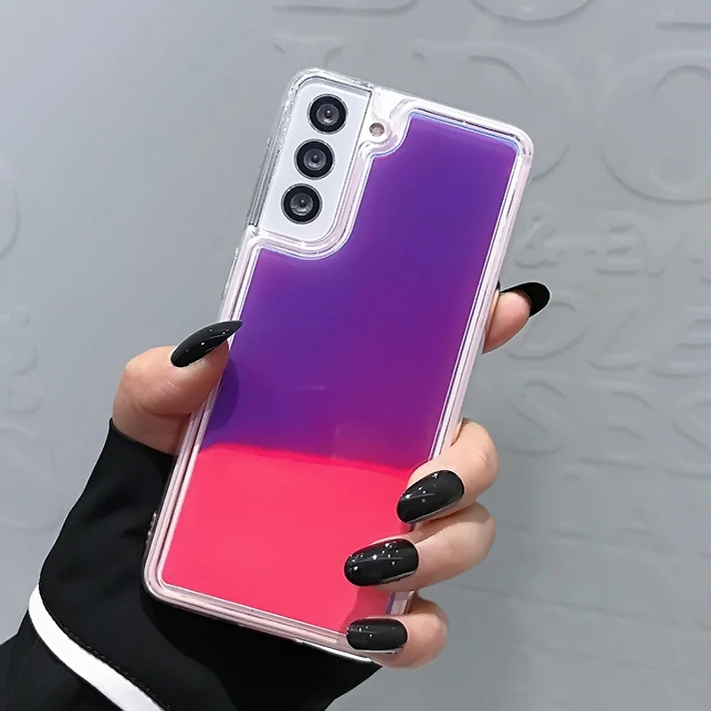 Quicksand Luminous Phone Case For Samsung S22 Ultra S21 Plus S20 FE Glitter Neon Sand Back Cover