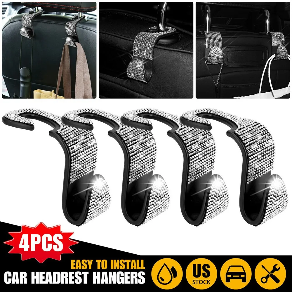 

4 шт. блестящие стразы, крючок для подголовника автомобильного сиденья, вешалка для заднего сиденья, тканевый держатель для сумки, держатель для крепления на подголовник автомобиля, интерьер автомобиля
