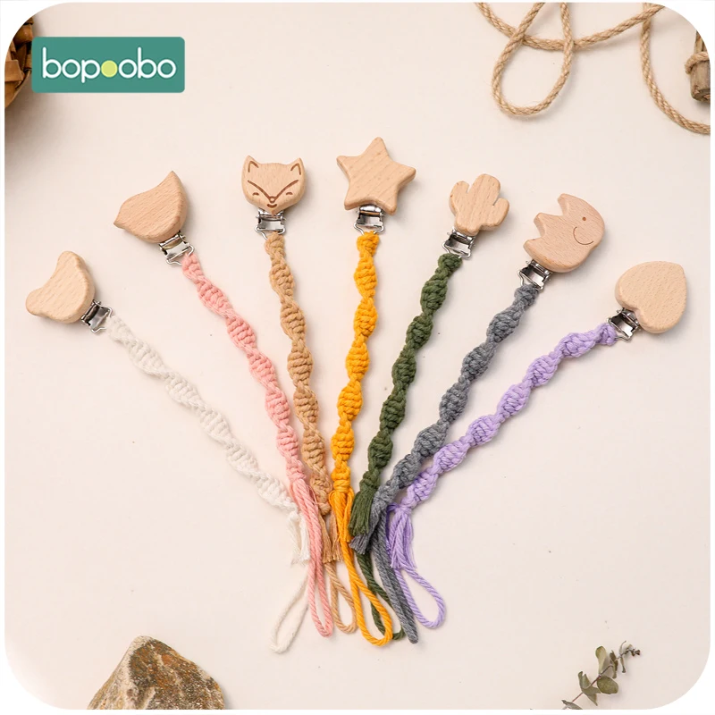 

Bopoobo детская цепочка-пустышка, 1 шт., деревянная мультяшная хлопковая цепочка для прорезывания зубов с изображением животных, безопасная цеп...