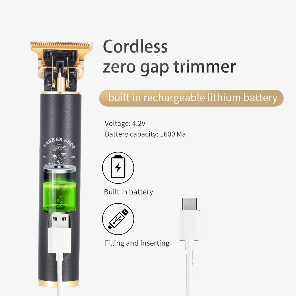 

USB Rechargeable Electric Clipper Grooming Cordless Cutting T-Blade Trimmer Hair Cutting Shaving Machine Beard Shaver Easy Clean