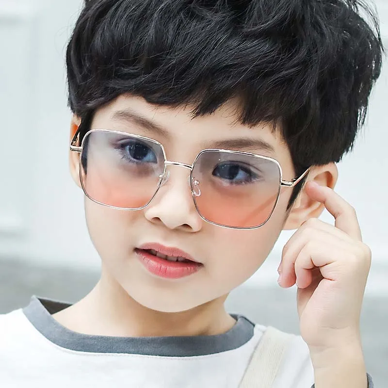 Модные квадратные солнцезащитные очки для мальчиков и девочек в металлической