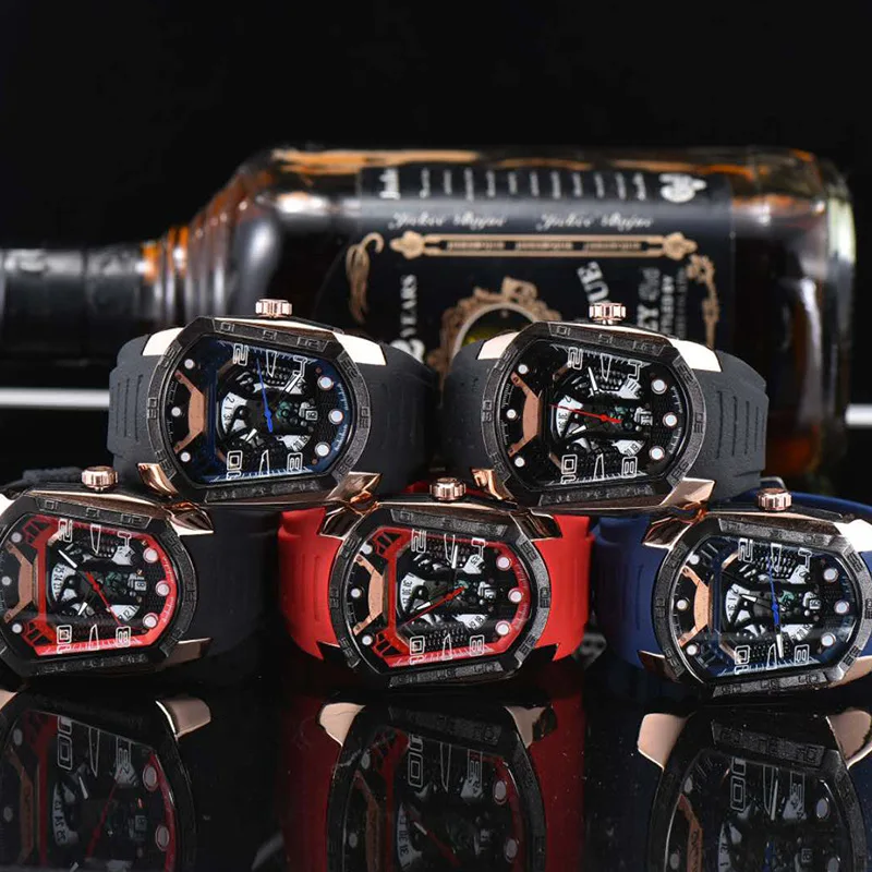 

Men's Watches Phantom Six-Pin Hollow Unique Creative Calendar Silicone Strap Male Wristwatch