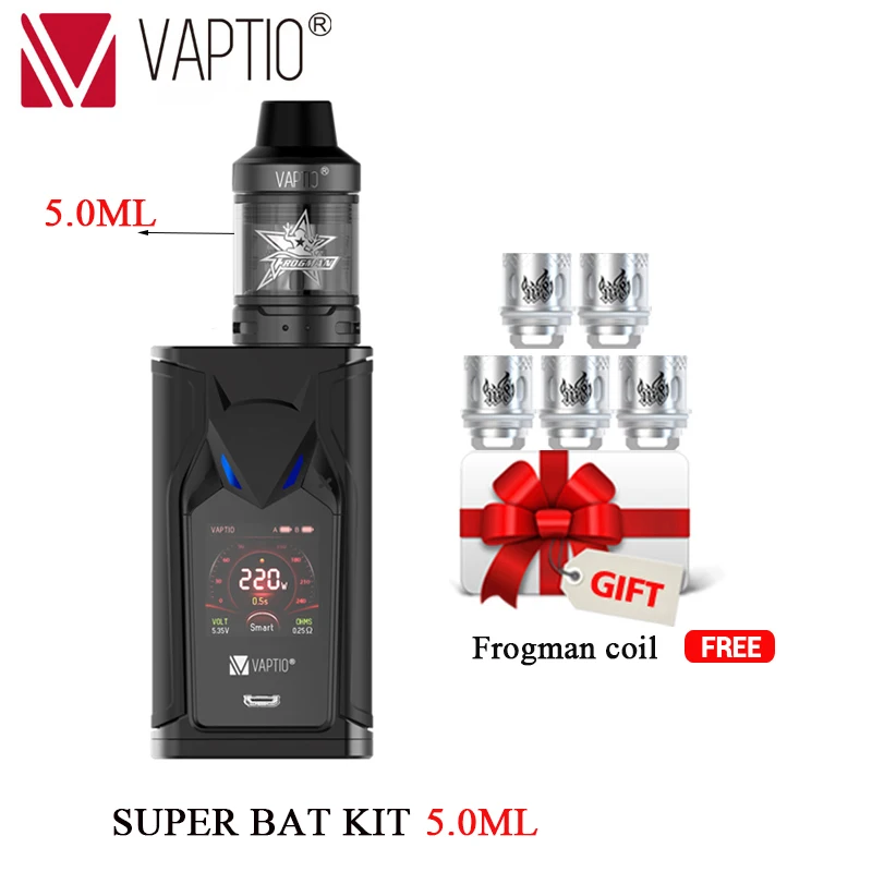 5.0ML Black Подарок 5 шт катушек! VAPTIO супер летучая мышь 220 Вт Vape набор электронных сигарет 220 Вт коробка мод 2,0/5,0 мл бак Vape мод без батареи - Цвет: 5.0ML Black