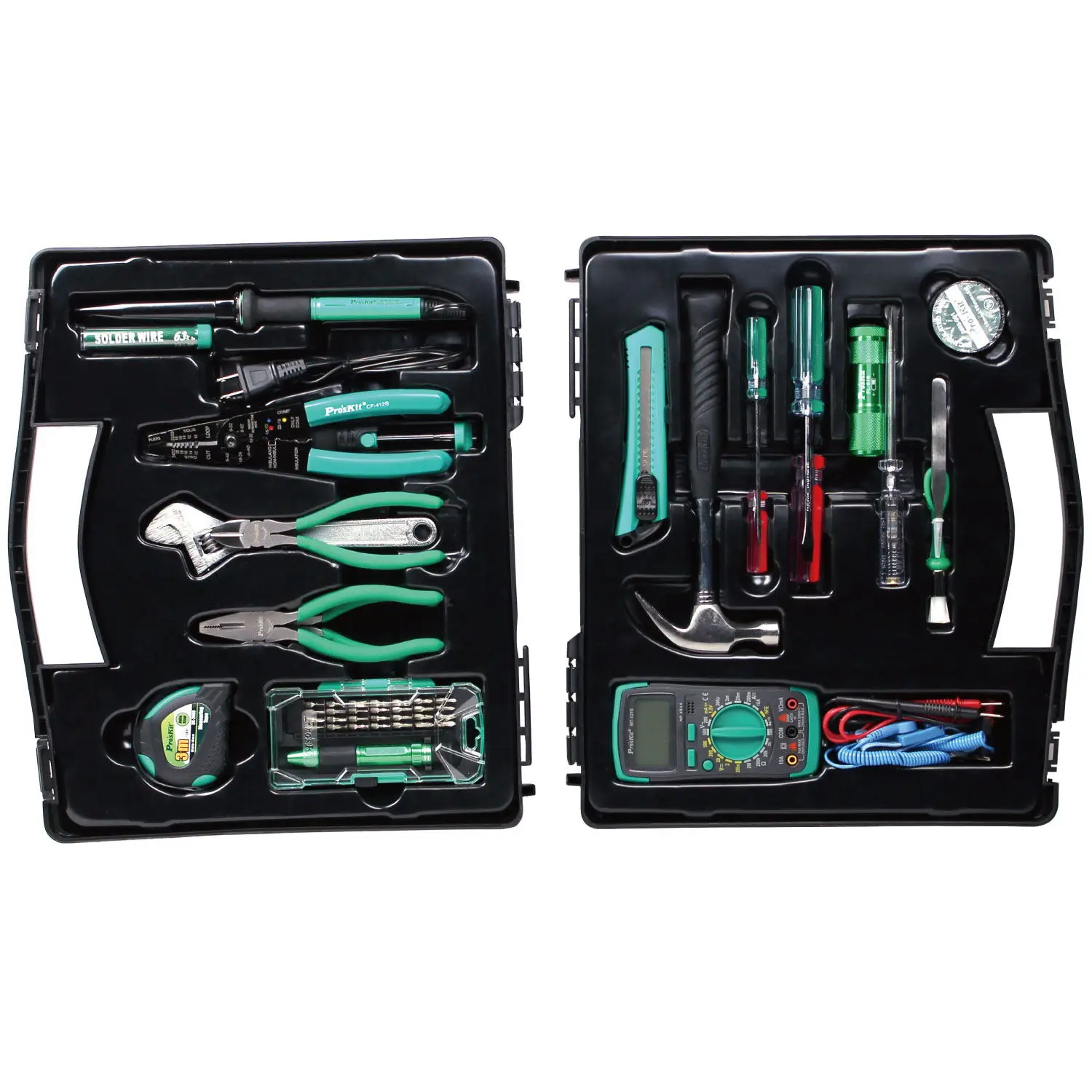 

PK-2052 52pcs Hand tools set with plastic socket box screwdriver pliers hammer wrench multimter tape soldering iron tools kit