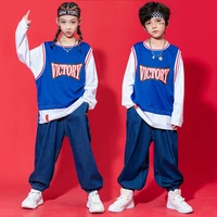kid kpop hip hop clothing for girl boy oversized sweatshirt sport top streetwear denim blue jeans pants dance costume clothes