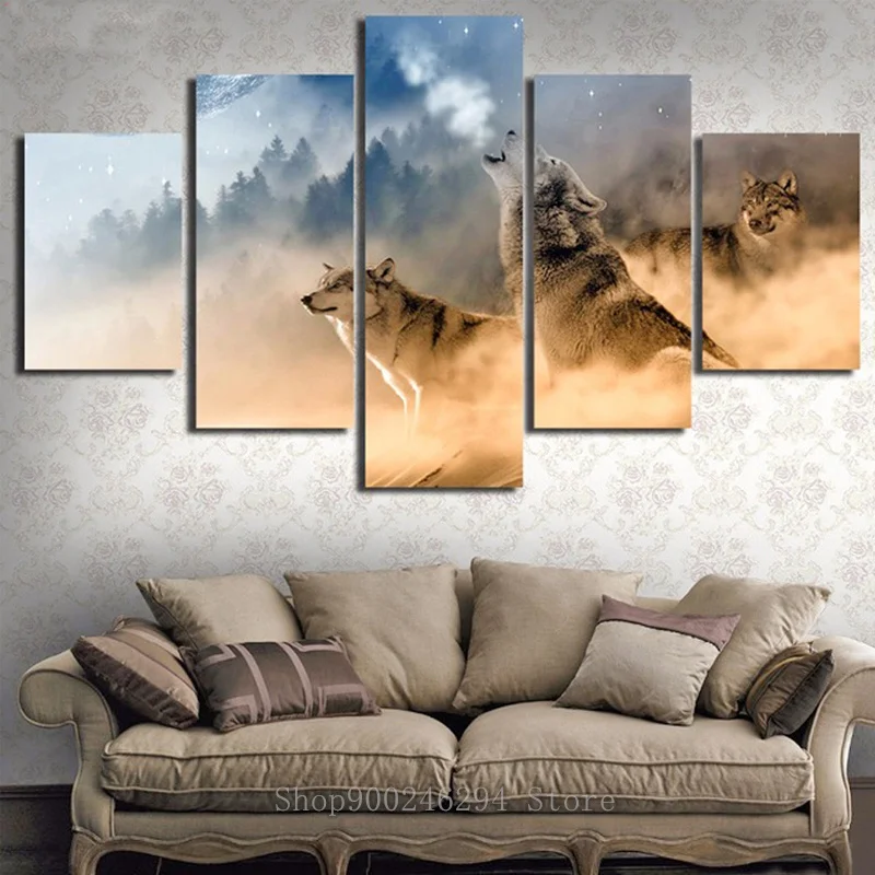

home Decoration diamond painting square 5 pcs cross-stitch 3d diamond embroidery Forest Wolf family diamond mosaic picture FF695
