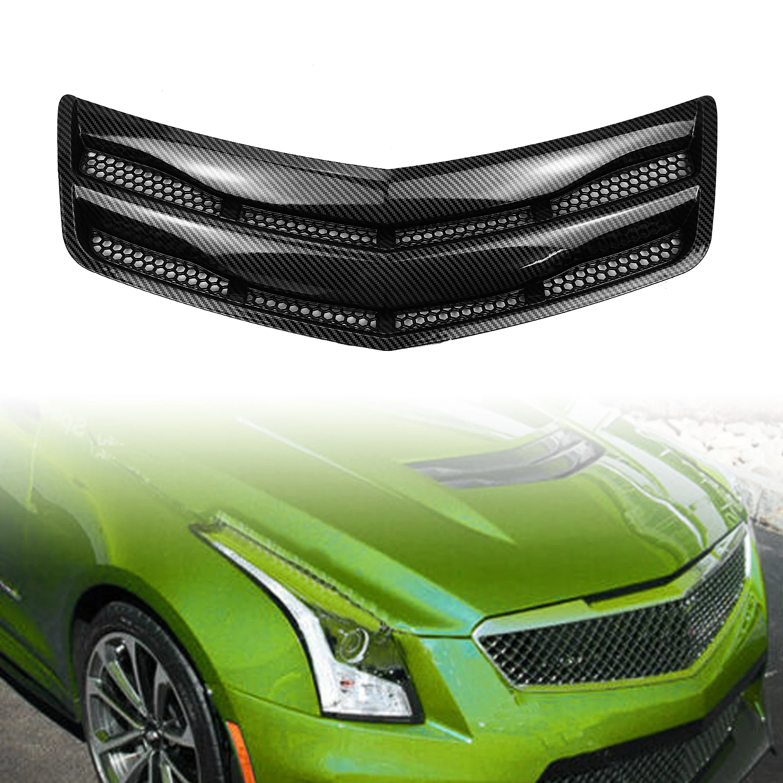 

Front Hood Vent Louver Cover Engine Bonnet Grill Air Outlet Radiator Duct Mesh Grille Trim For Cadillac ATS-V All Models 2016-19