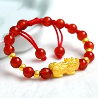 pure 24k yellow gold 3d pixiu bless dragon son man woman bracelet