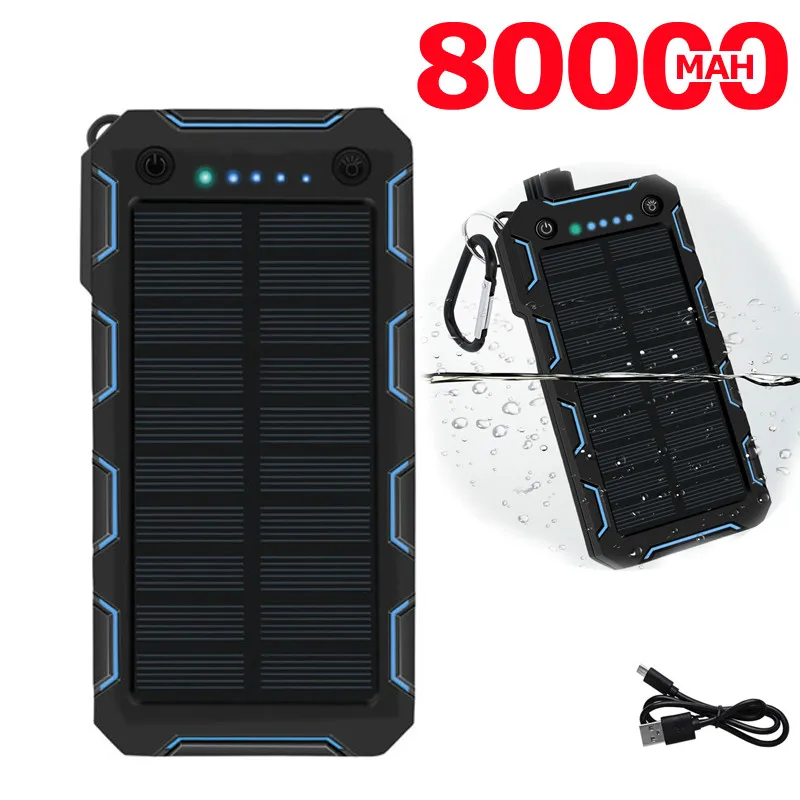 80000mAh Солнечный внешний аккумулятор портативный наружный водонепроницаемый 2 USB