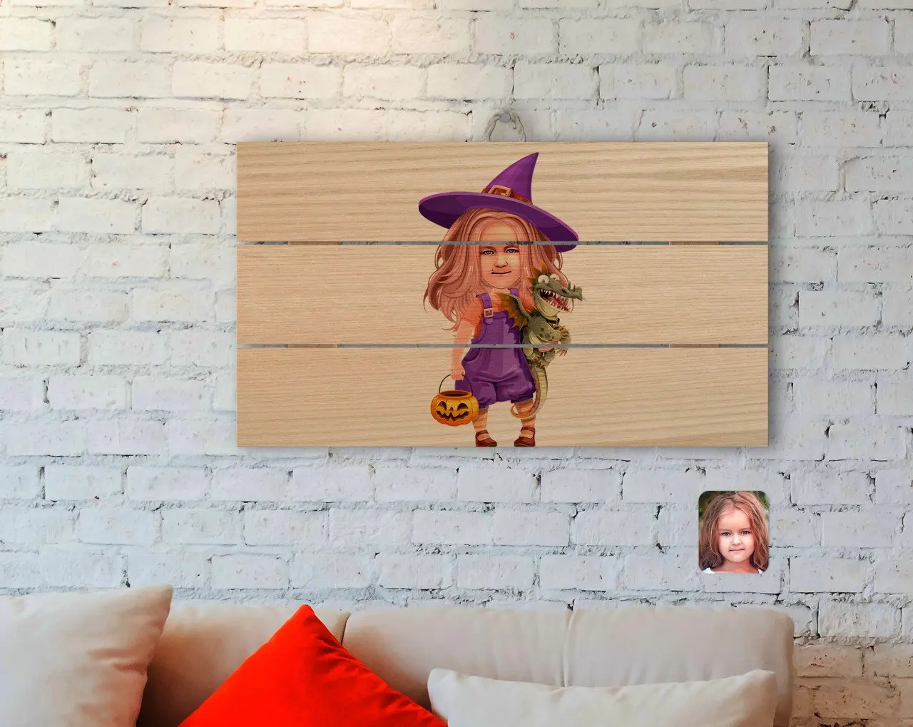 

Personalized Small Witch Caricature Of Authentic Wooden Pallet Tablo-1
