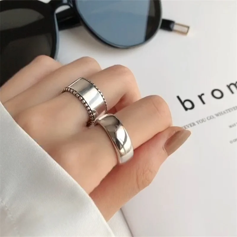 

VENTFILLE 925 Sterling Silver Ins Fashion Simple Thickened Smooth Open Ring