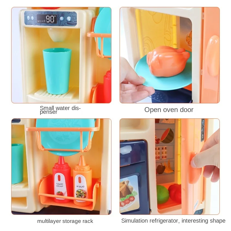 

28pcs/set Kids Pretend Play Simulation Kitchen Set Chef Cooking Game Miniature Food Mini Cookware Spray Light Toy Children Gift