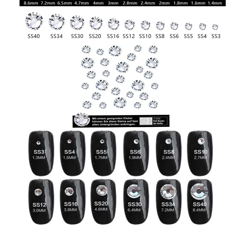 Swarovsky SS3-SS50 Flatback Clear Crystal Glass Nail Art Rhinestone Strass Mix Size Non Hot Fix Glue | Красота и здоровье