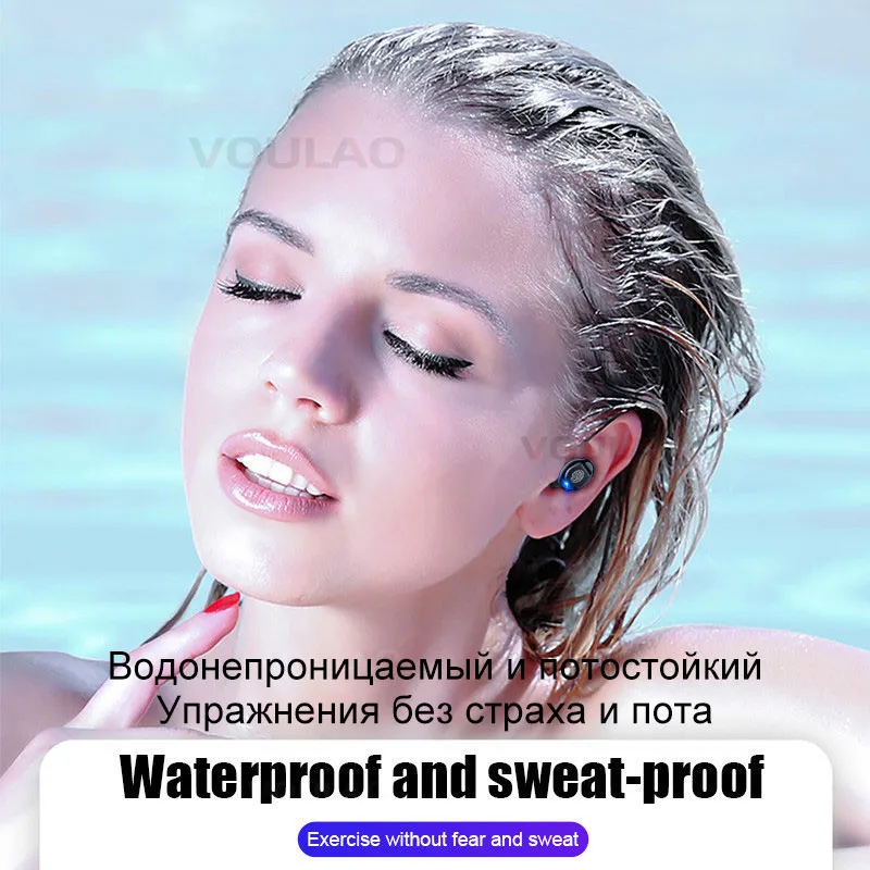 VOULAO, Bluetooth 5,0, наушники, 8D, стерео, беспроводные наушники, спортивные, водонепроницаемые, свободные руки, наушники, гарнитура с 2000 мАч, внешний аккумулятор