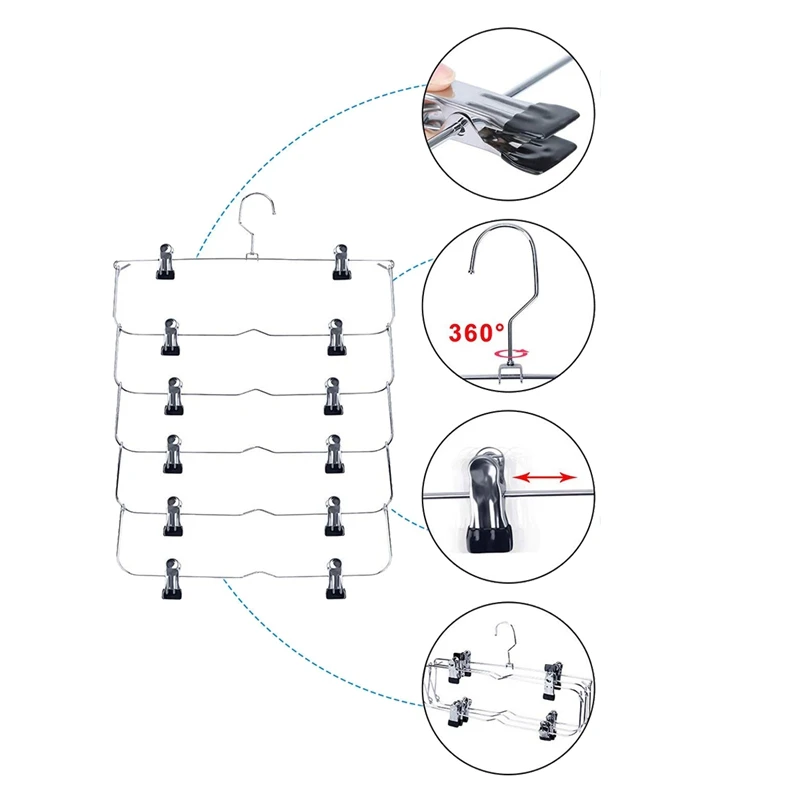 6 Tier юбка брюки шорты вешалки с регулируемыми зажимами Экономия пространства без