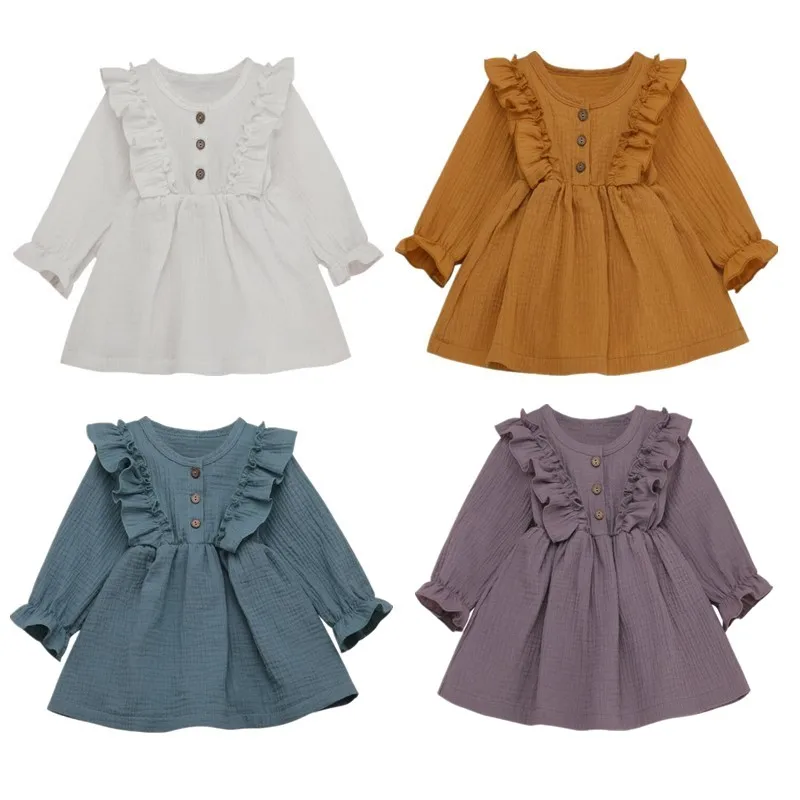 Girl Dress 2019 Cute Toddler Baby Girls Kids Long Sleeve Ruffles Tutu Dresses Cotton Linen Clothes Outfits | Детская одежда и