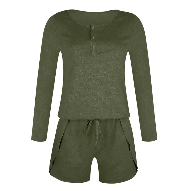 Женский комбинезон однотонные рубашки с длинными рукавами и круглым воротником