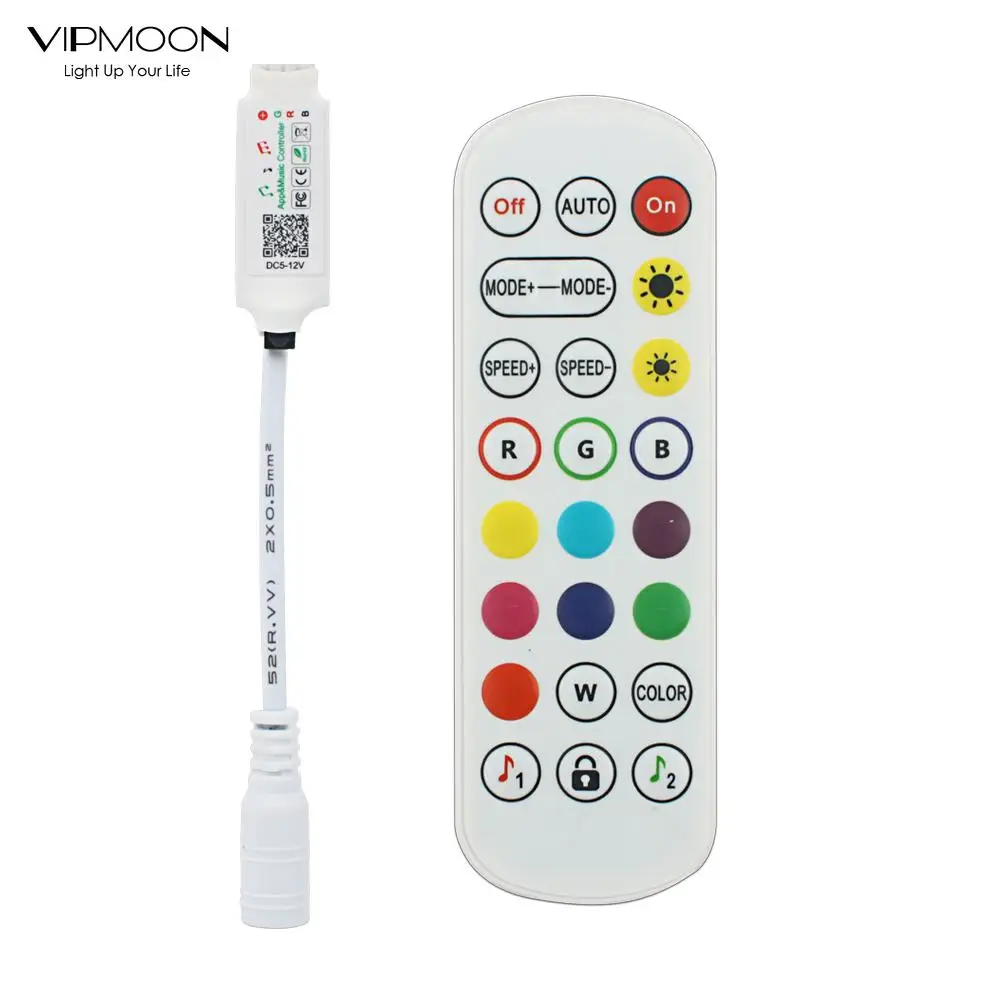 

VIPMOON DC 5-12V Bluetooth +24Key Remote RGB DCLED Controller Dimmer IOS Android Phone DC Connector end