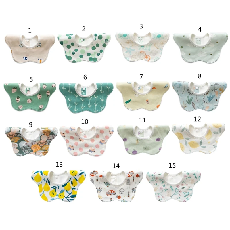

Cartoon Printed Baby Bib Round Petal Cotton Saliva Towel Waterproof Breathable Apron Newborn 360 Degree Rotation Bandana