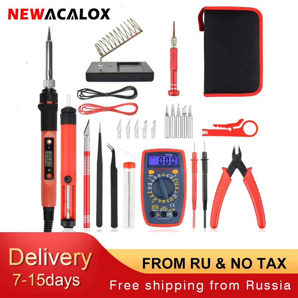 

Электрический паяльник NEWACALOX 60 Вт с цифровым дисплеем, набор инструментов для ремонта и регулировки температуры, цифровой мультиметр с вилк...